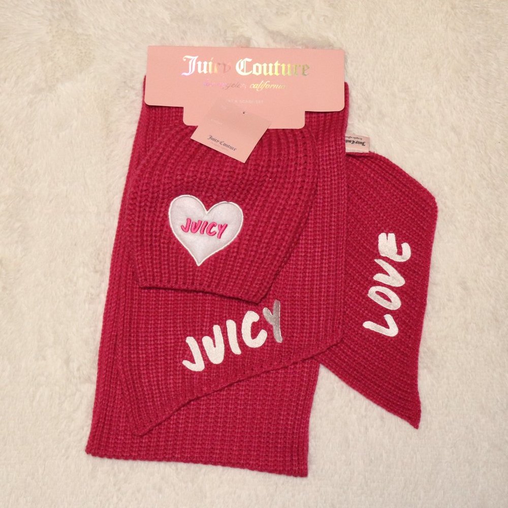 Juicy Couture 2-Piece Juicy Love Logo Knit Scarf and Beanie Set